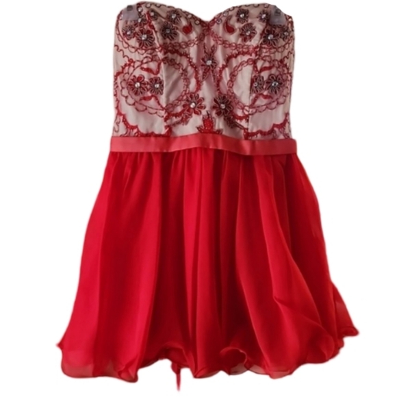 NWT Narianna Prom Illusion Embellished Red Mini Dress‎ Jr XL - Picture 3 of 7